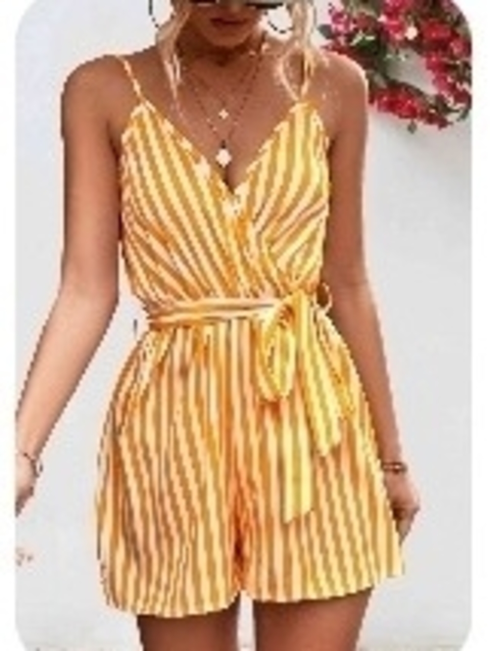 Striped Yellow Tie-Waist Romper